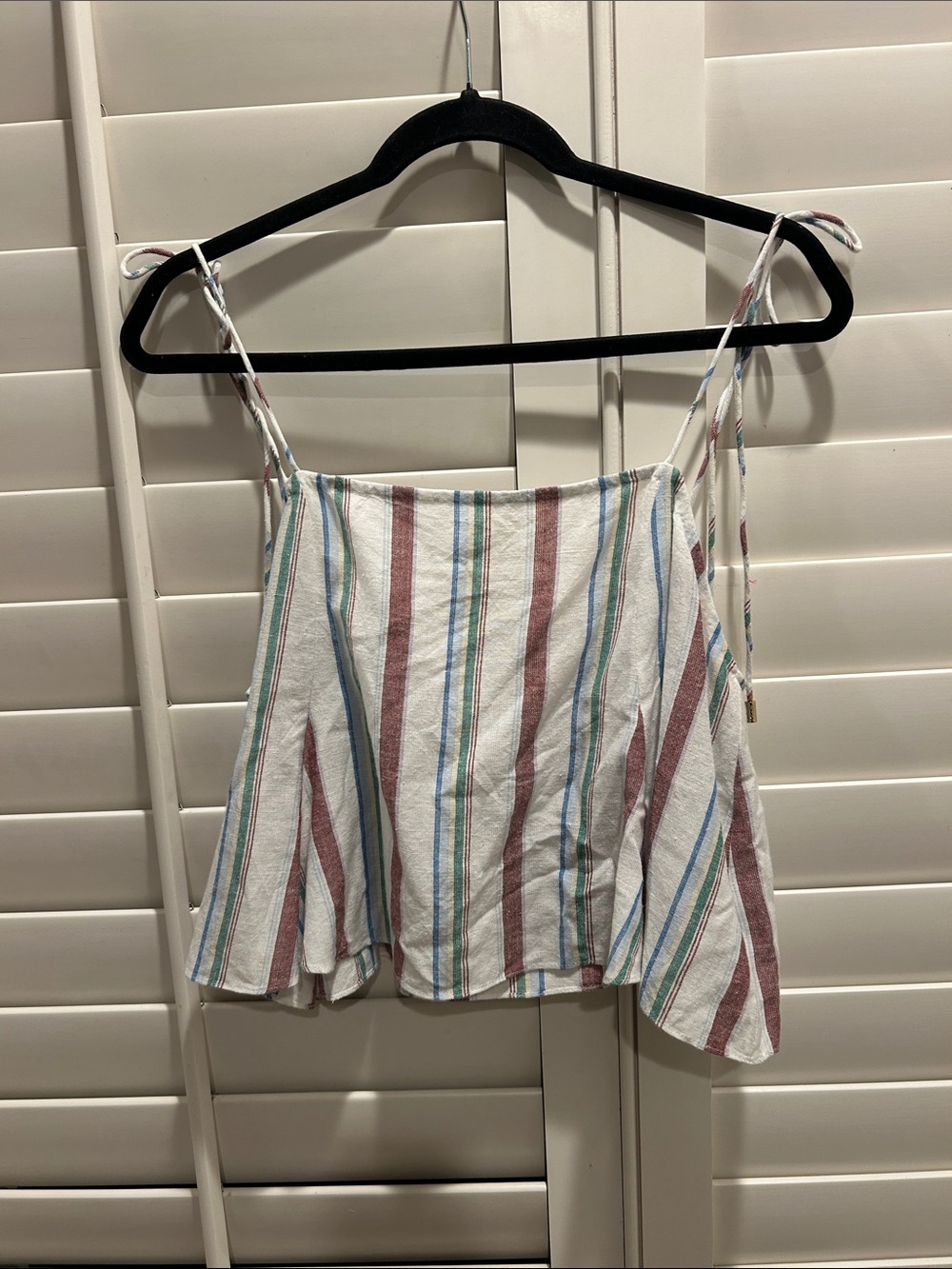 Cleobella Striped Tie-Shoulder Camisole - White with Rust & Blue Stripes